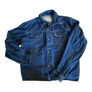 Vintage Saddle King Western Dark Denim Trucker Jacket Mens 44 Long Made In USA
